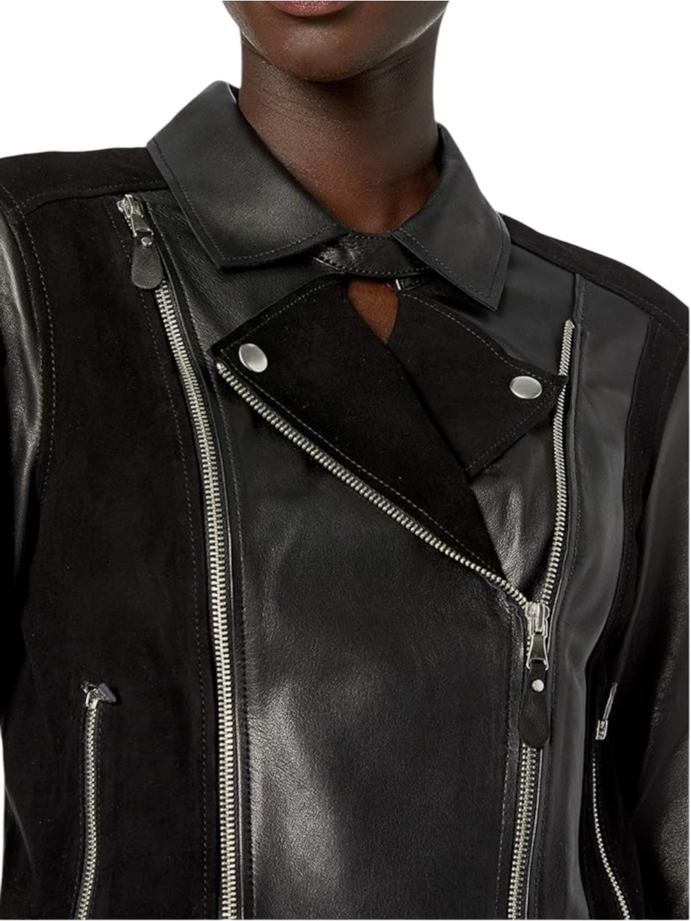 PAIGE Silvie Black Leather Suede Contrast Cropped Moto Jacket XS - Picture 2 of 12